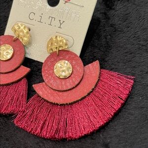 Burgundy and Gold Fringe Earrings